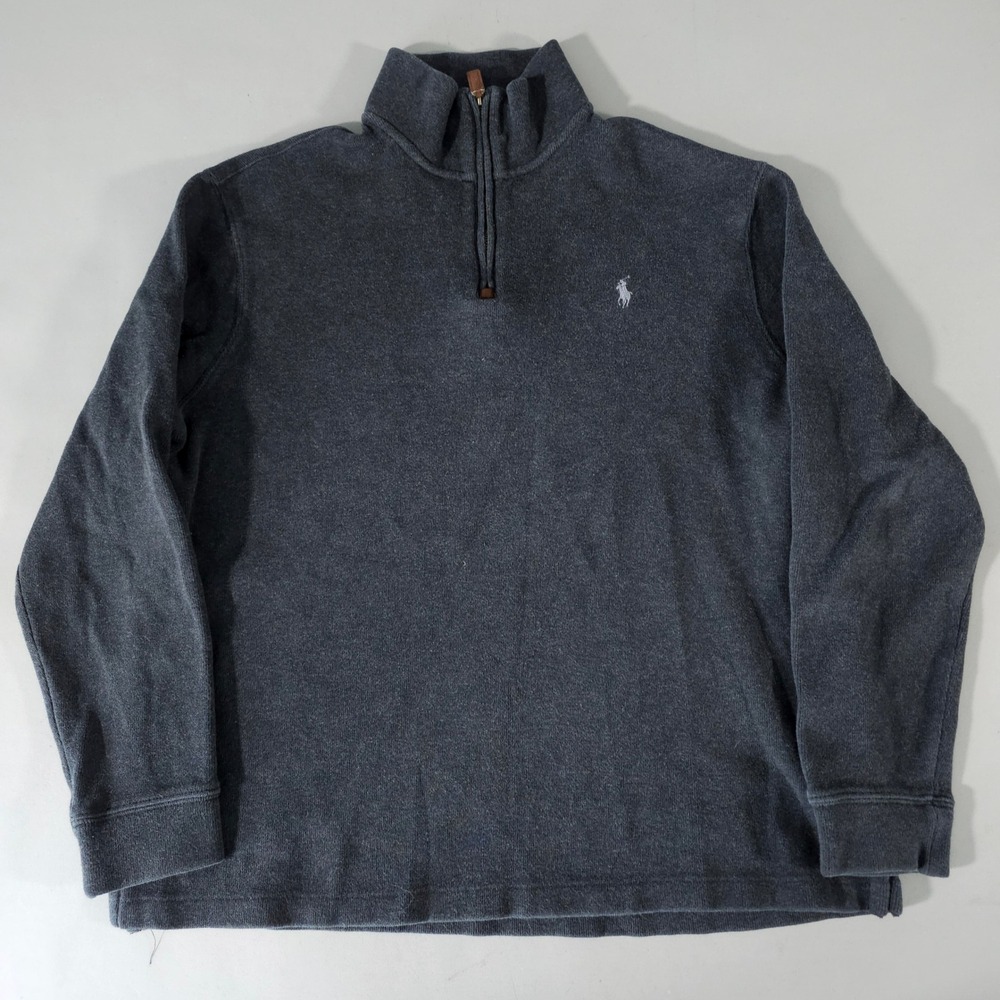 Polo Ralph Lauren Quarter Zip Pullover Mens XL Gray Cotton Pony Logo